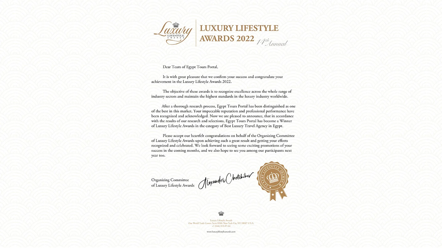 https://fr.egypttoursportal.com/images/Lauréat des Luxury Lifestyle Awards Dans la Catégorie de la Meilleure Agence de Voyages de Luxe en Egypte en 2020 & 2022 ..webp
